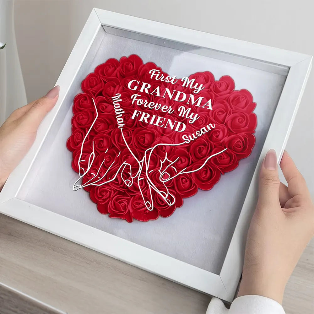 Gift For Daughter, Gift For Mother, Gift For Grandma - First My Daughter Forever My Friend - Personalized Flower Shadow Box