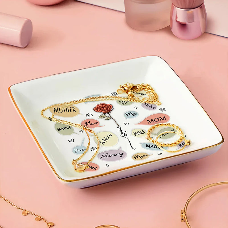 Gift For Mother - Names For Mom - 3D Embossed Effect Printed Ring Dish, Personalized Ring Dish