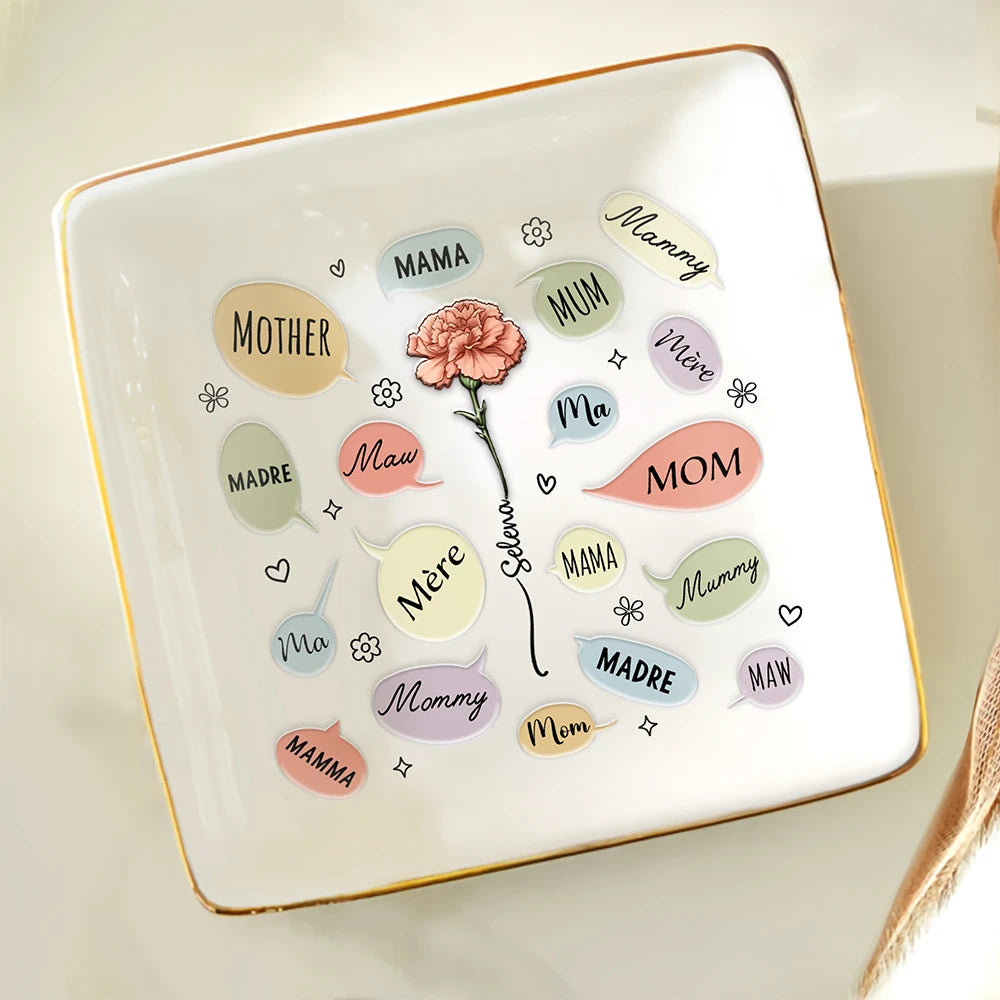 Gift For Mother - Names For Mom - 3D Embossed Effect Printed Ring Dish, Personalized Ring Dish