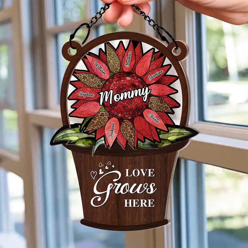 Gift For Mother,Gift For Aunt,Gift For Grandma - Sunflower Basket Handpicked With Love - Personalized Window Hanging Suncatcher Ornament