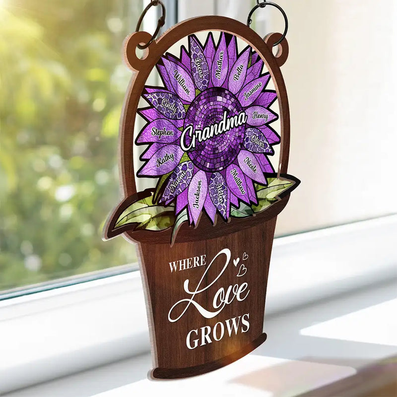 Gift For Mother,Gift For Aunt,Gift For Grandma - Sunflower Basket Handpicked With Love - Personalized Window Hanging Suncatcher Ornament