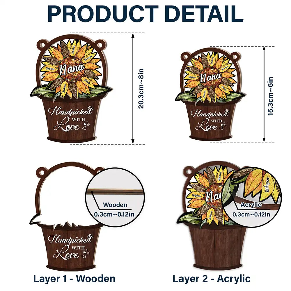 Gift For Mother,Gift For Aunt,Gift For Grandma - Sunflower Basket Handpicked With Love - Personalized Window Hanging Suncatcher Ornament