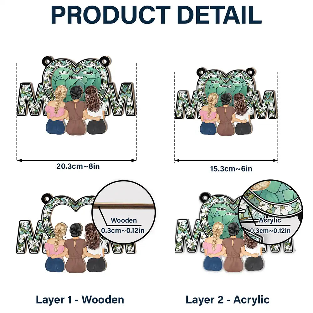 Gift For Mother,Mom - Daughters (Adult),Happy - Mom & Daughter Flower - Personalized Window Hanging Suncatcher Ornament