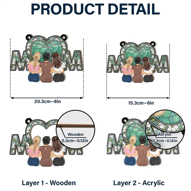 Gift For Mother,Mom - Daughters (Adult),Happy - Mom & Daughter Flower - Personalized Window Hanging Suncatcher Ornament