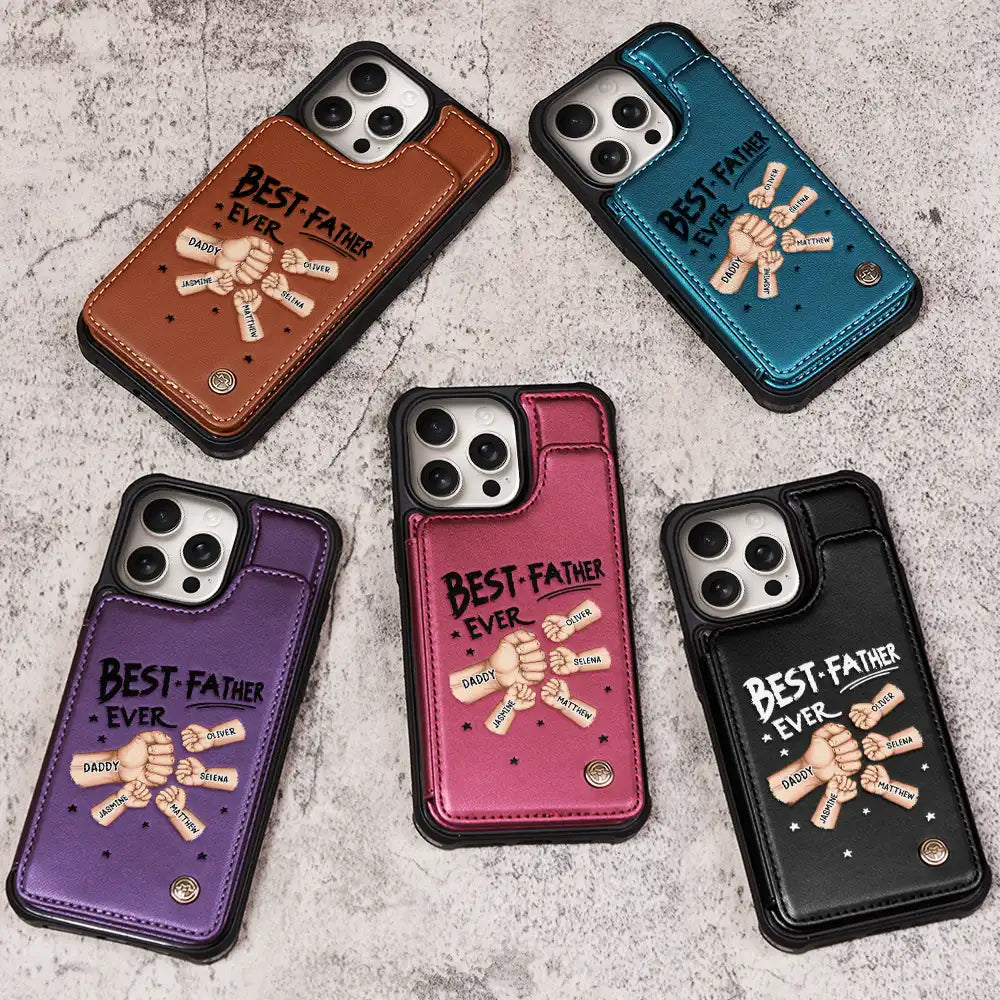 Gift For Father,Gift For Grandpa,Happy - Best Dad Grandpa Ever Fist Bump - Personalized Leather Flip Wallet Phone Case