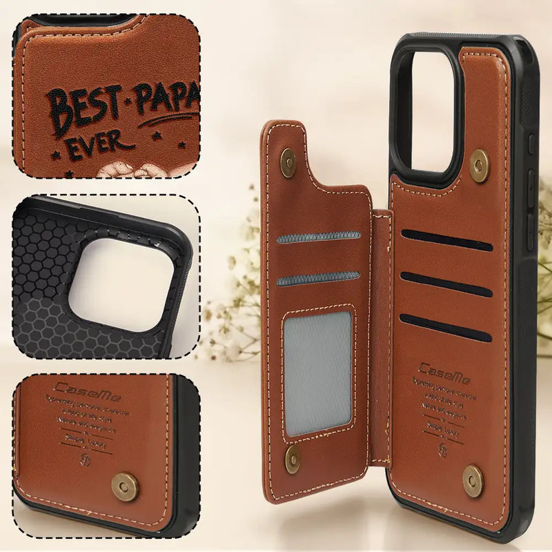 Gift For Father,Gift For Grandpa,Happy - Best Dad Grandpa Ever Fist Bump - Personalized Leather Flip Wallet Phone Case