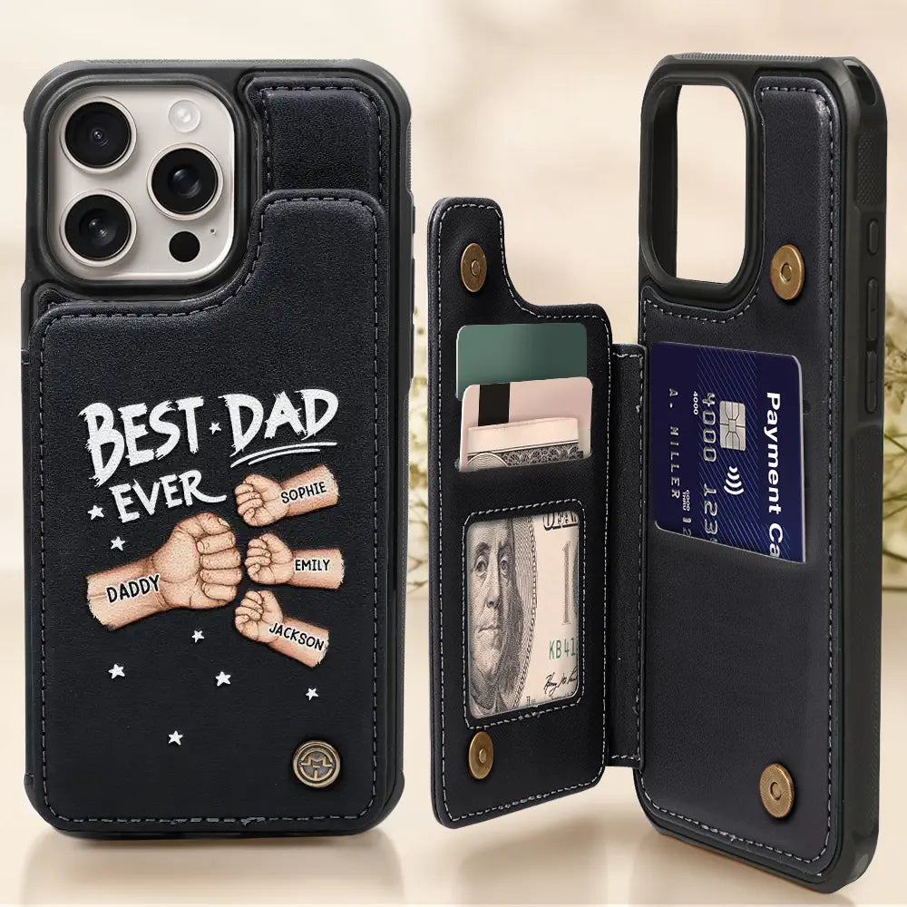 Best Dad Grandpa Ever Fist Bump - Personalized Leather Flip Wallet Phone Case
