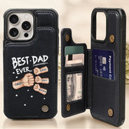 Gift For Father,Gift For Grandpa,Happy - Best Dad Grandpa Ever Fist Bump - Personalized Leather Flip Wallet Phone Case