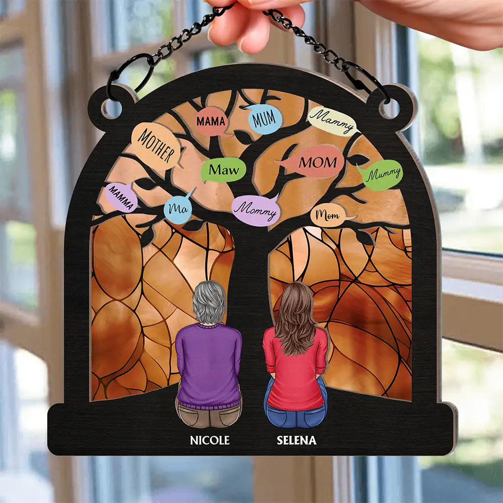 Gift For Mother,Mom - Children,Mom - Daughters (Adult),Mom - Daughters (Young),Mom - Sons - Mom Tree - Personalized Window Hanging Suncatcher Ornament
