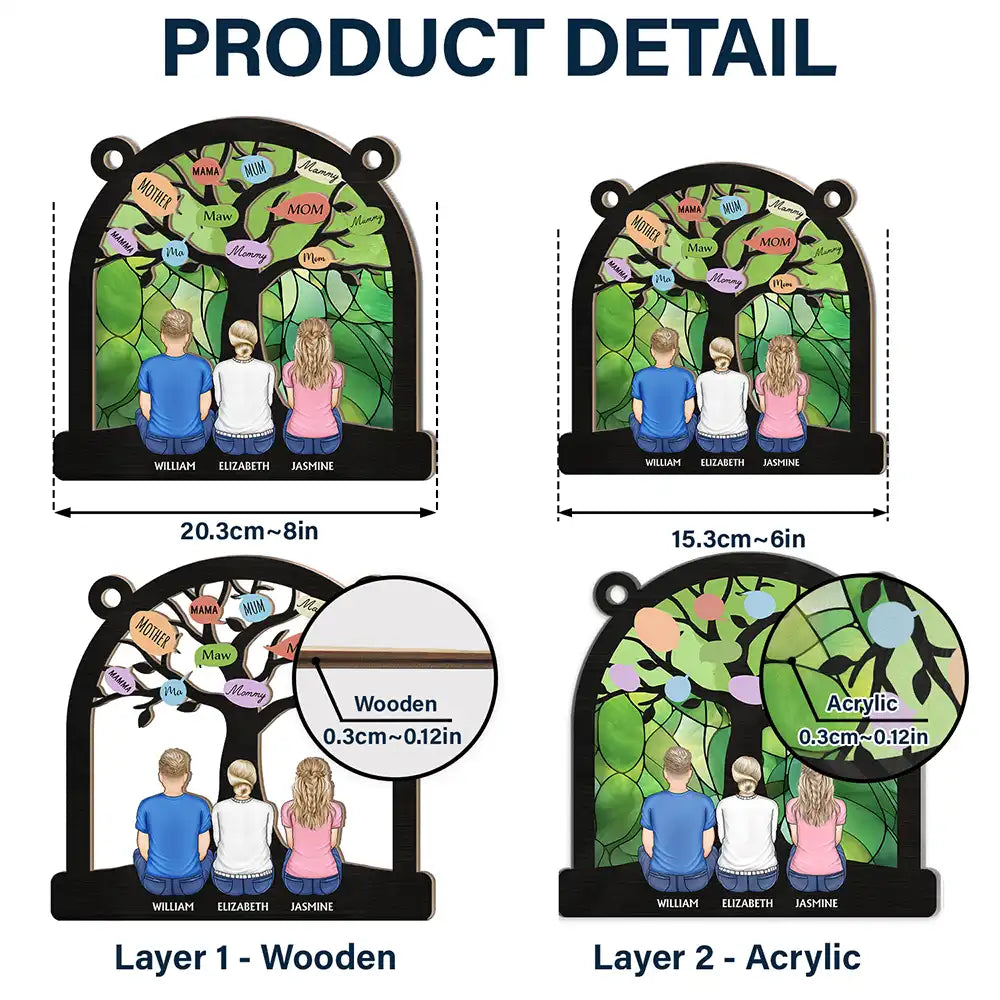 Gift For Mother,Mom - Children,Mom - Daughters (Adult),Mom - Daughters (Young),Mom - Sons - Mom Tree - Personalized Window Hanging Suncatcher Ornament
