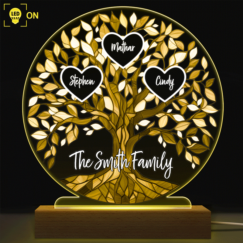 Family,Gift For Mother,Gift For Father - Loving Family Tree Unbreakable Bond - Personalized 3D Led Light Wooden Base