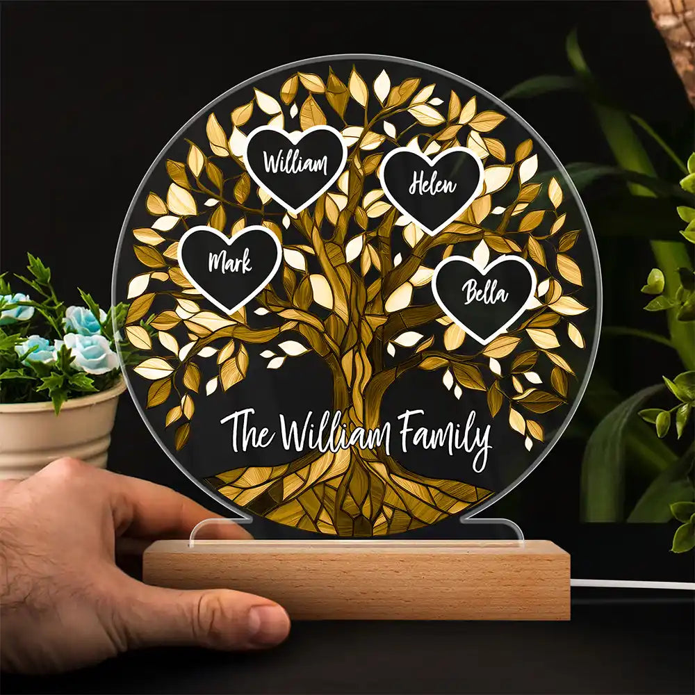 Family,Gift For Mother,Gift For Father - Loving Family Tree Unbreakable Bond - Personalized 3D Led Light Wooden Base