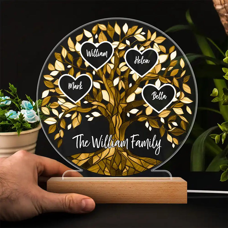 Family,Gift For Mother,Gift For Father - Loving Family Tree Unbreakable Bond - Personalized 3D Led Light Wooden Base