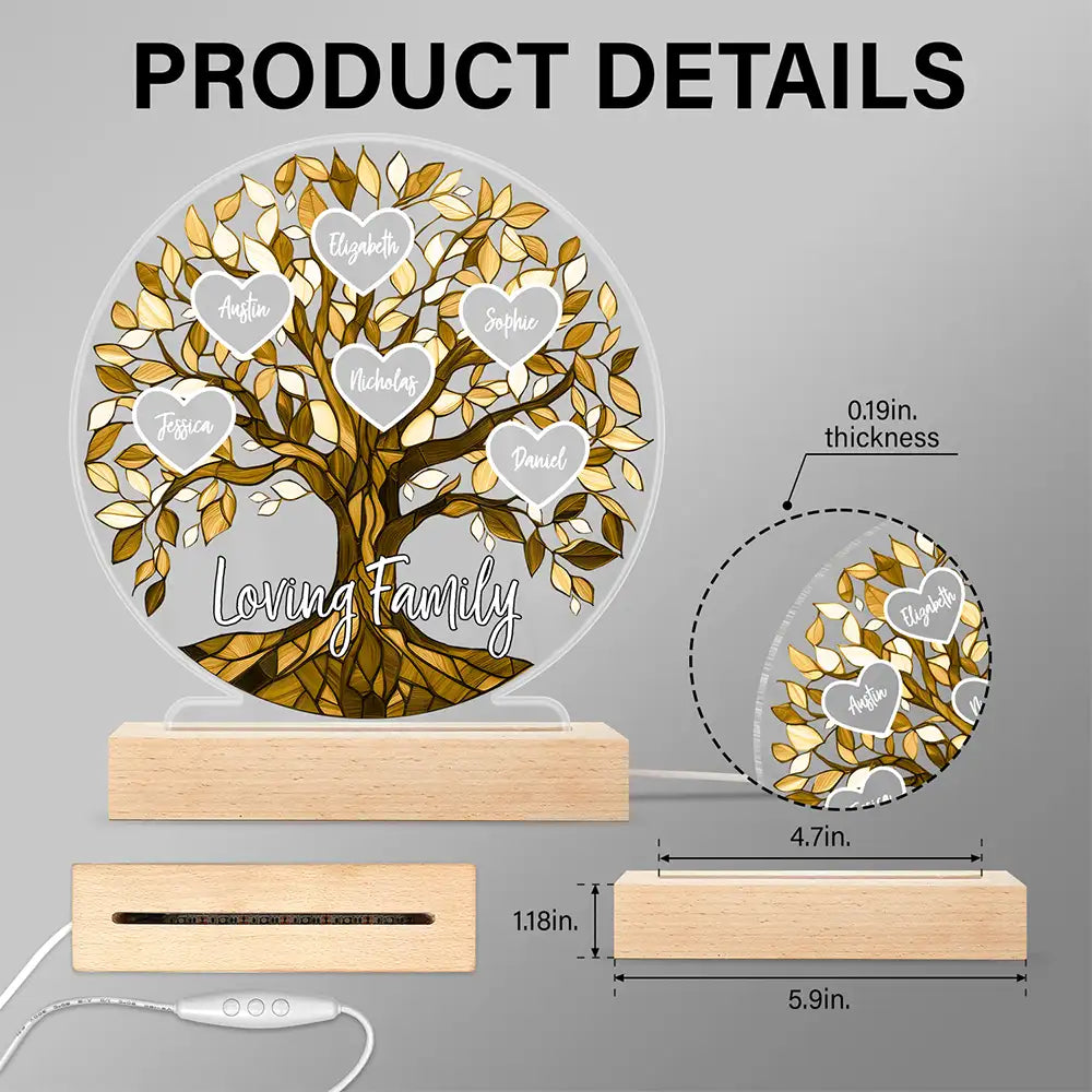 Family,Gift For Mother,Gift For Father - Loving Family Tree Unbreakable Bond - Personalized 3D Led Light Wooden Base