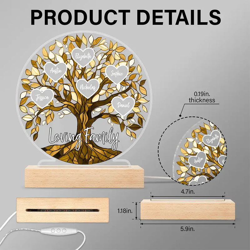 Family,Gift For Mother,Gift For Father - Loving Family Tree Unbreakable Bond - Personalized 3D Led Light Wooden Base