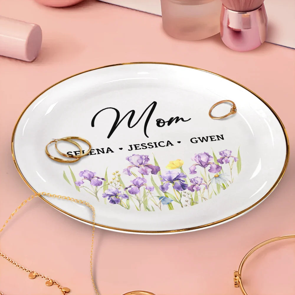 Gift For Grandma,Gift For Mother - Grandma Mom Flower Field - Personalized Round Ring Dish
