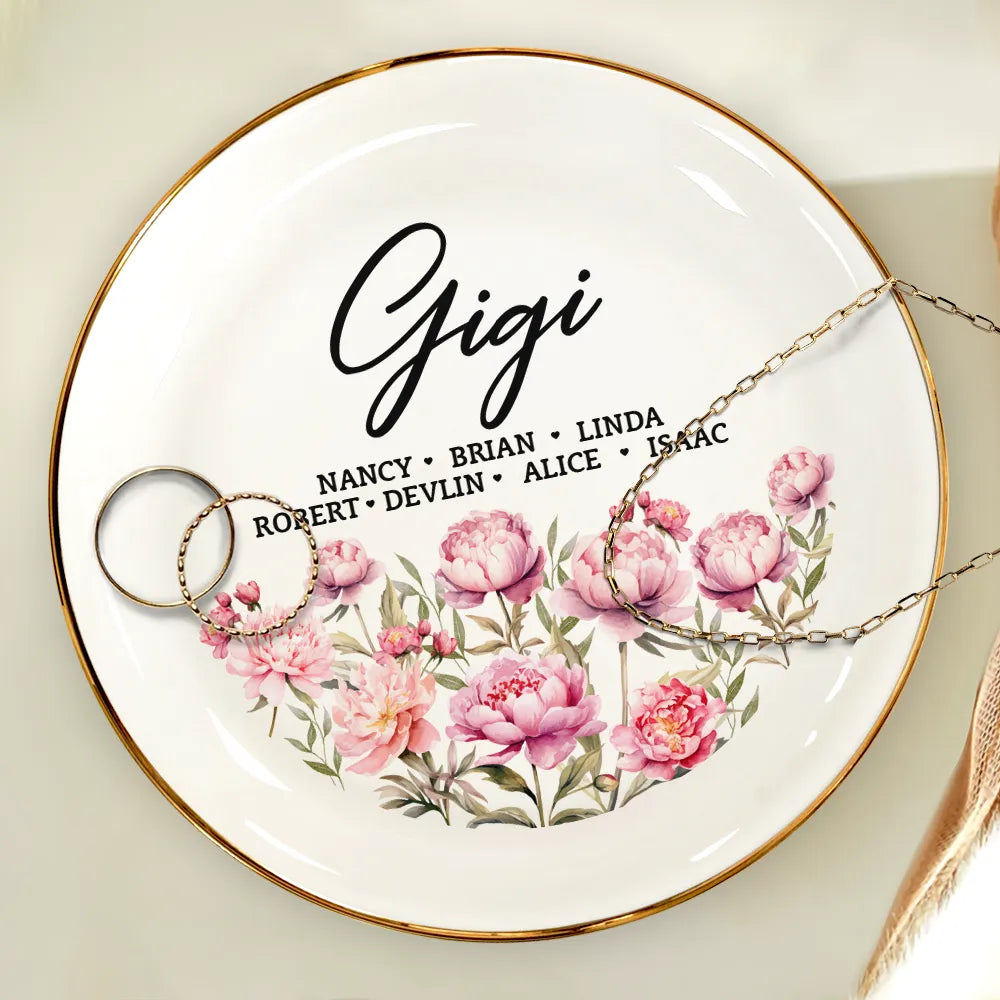 Gift For Grandma,Gift For Mother - Grandma Mom Flower Field - Personalized Round Ring Dish