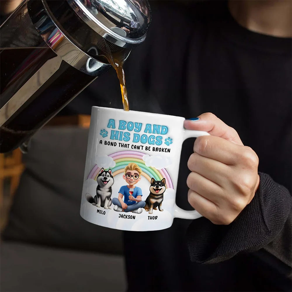 Dog Lovers, Pet Lovers, Dog Mom, Dog Dad, Pet Mom, Pet Dad, Love - Rainbow A Girl And Her Dogs - 3D Inflated Effect Printed Mug, Personalized White Edge-to-Edge Mug