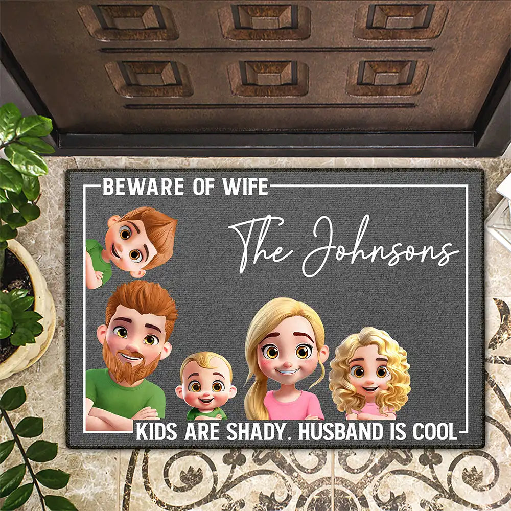 Gift For Mother,Gift For Wife,Family - 3D Effect Family Beware Of Wife - Personalized Doormat
