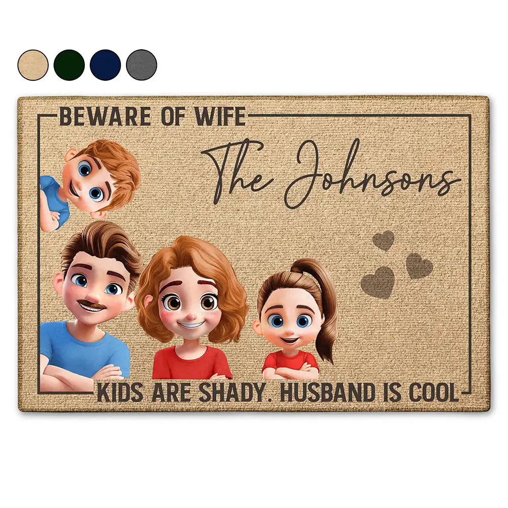 Gift For Mother,Gift For Wife,Family - 3D Effect Family Beware Of Wife - Personalized Doormat
