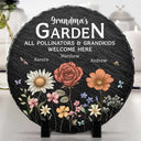 Gift For Grandma,Grandma's Hobby,Happy,Grandma,Grandkids - Pollinators And Grandkids Welcome Here - Personalized Circle Memorial Garden Stone
