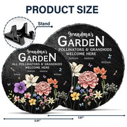 Gift For Grandma,Grandma's Hobby,Happy,Grandma,Grandkids - Pollinators And Grandkids Welcome Here - Personalized Circle Memorial Garden Stone
