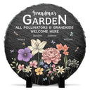 Gift For Grandma,Grandma's Hobby,Happy,Grandma,Grandkids - Pollinators And Grandkids Welcome Here - Personalized Circle Memorial Garden Stone

