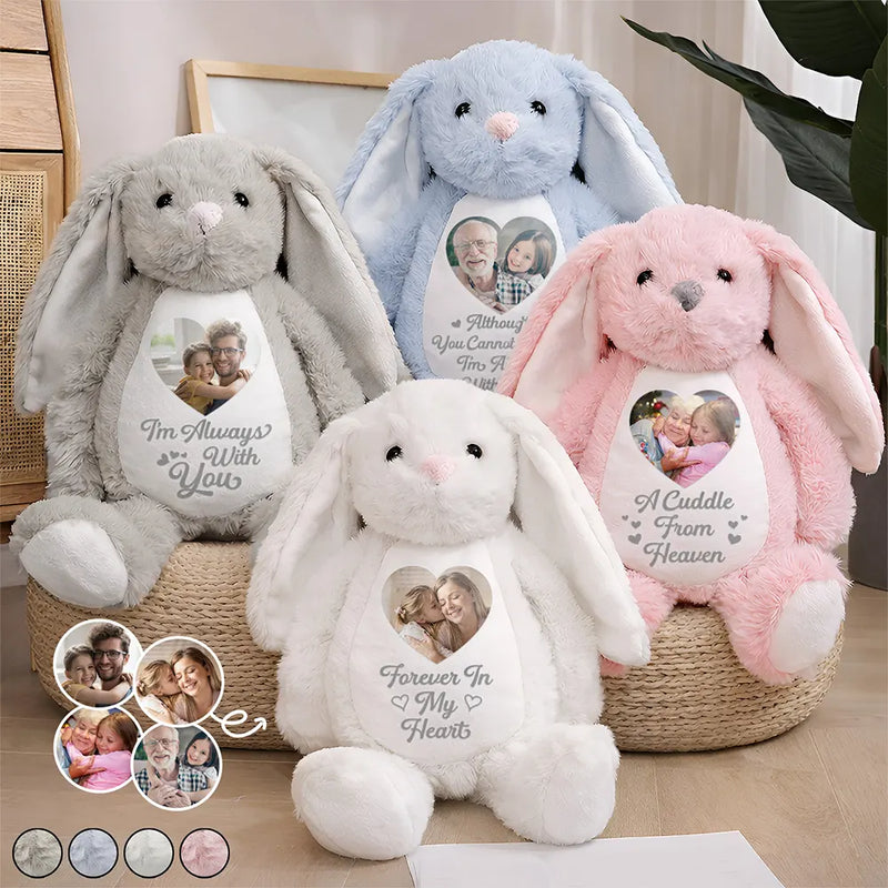 Custom Photo A Cuddle From Heaven Memorial - Personalized Soft Toy Bunny