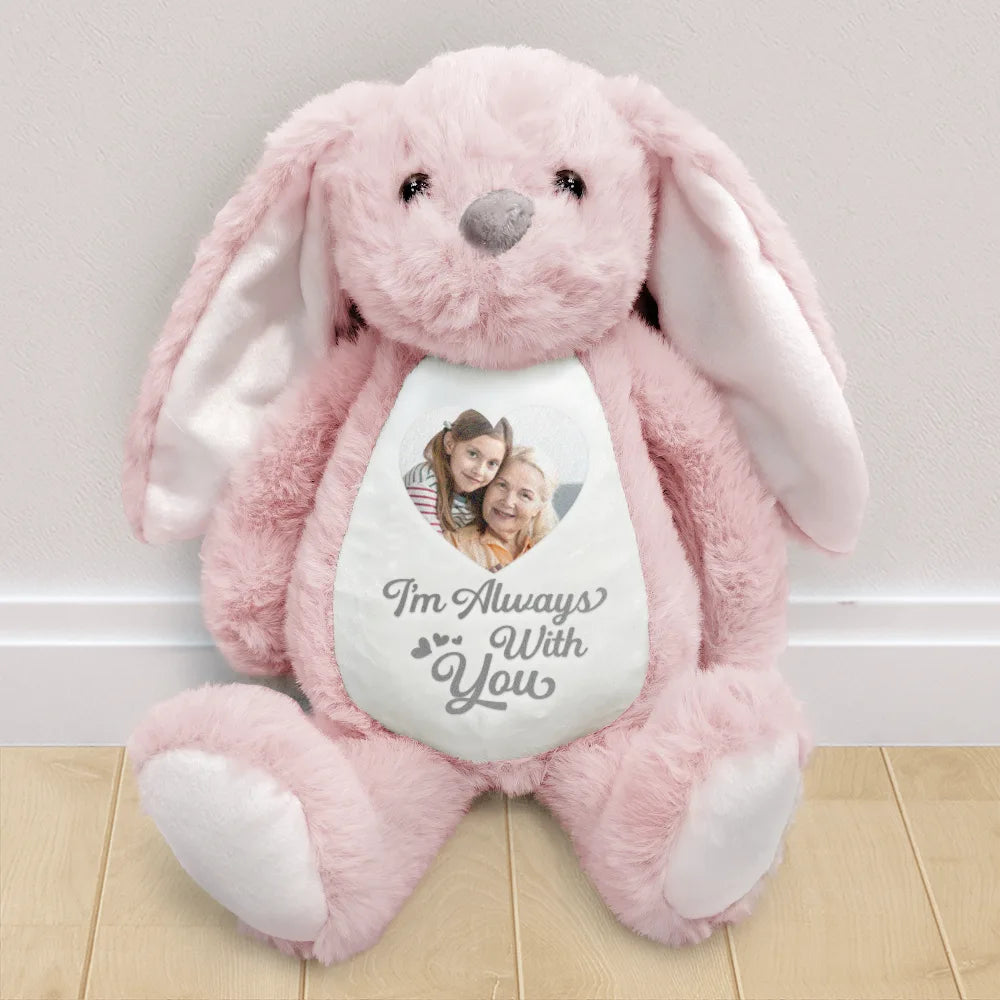 Photo personnalisée « Un câlin du ciel » - Peluche lapin personnalisée
