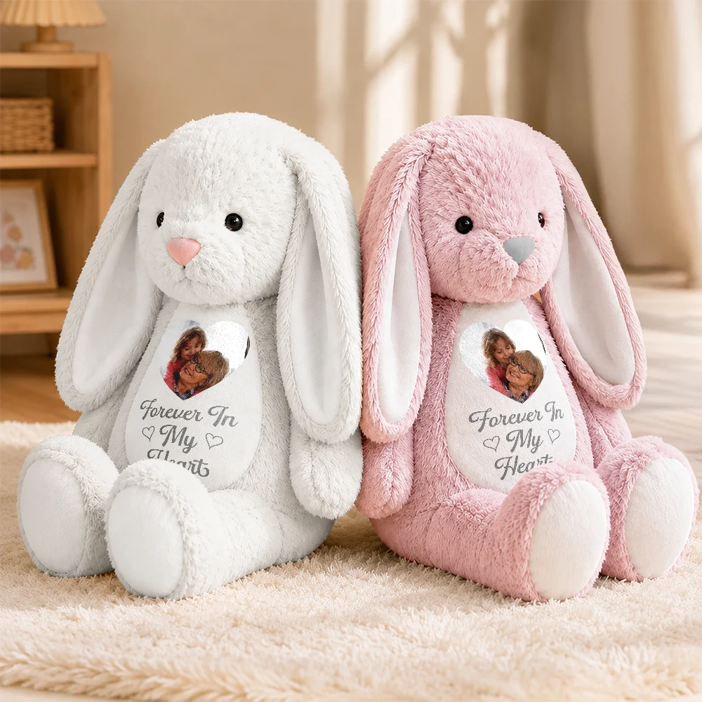 Custom Photo A Cuddle From Heaven Memorial - Personalized Soft Toy Bunny