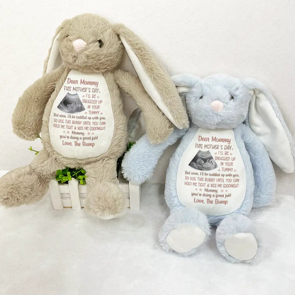 Happy,Gift For Wife,Parents,Gift For Mother,New baby,New Mom,Pregnant Mom - Custom Photo This Mother's Day I'll Be Snuggled Up In Your Tummy - Personalized Soft Toy Bunny