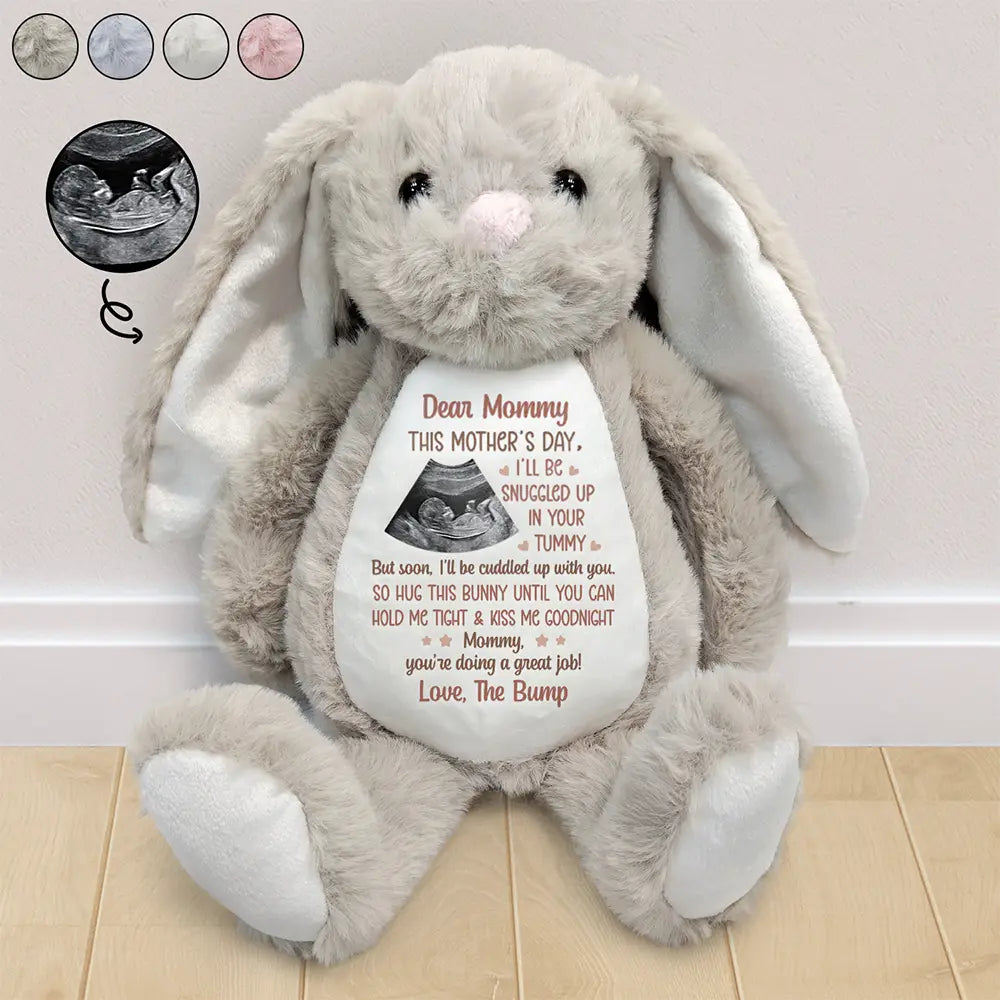 Happy,Gift For Wife,Parents,Gift For Mother,New baby,New Mom,Pregnant Mom - Custom Photo This Mother's Day I'll Be Snuggled Up In Your Tummy - Personalized Soft Toy Bunny