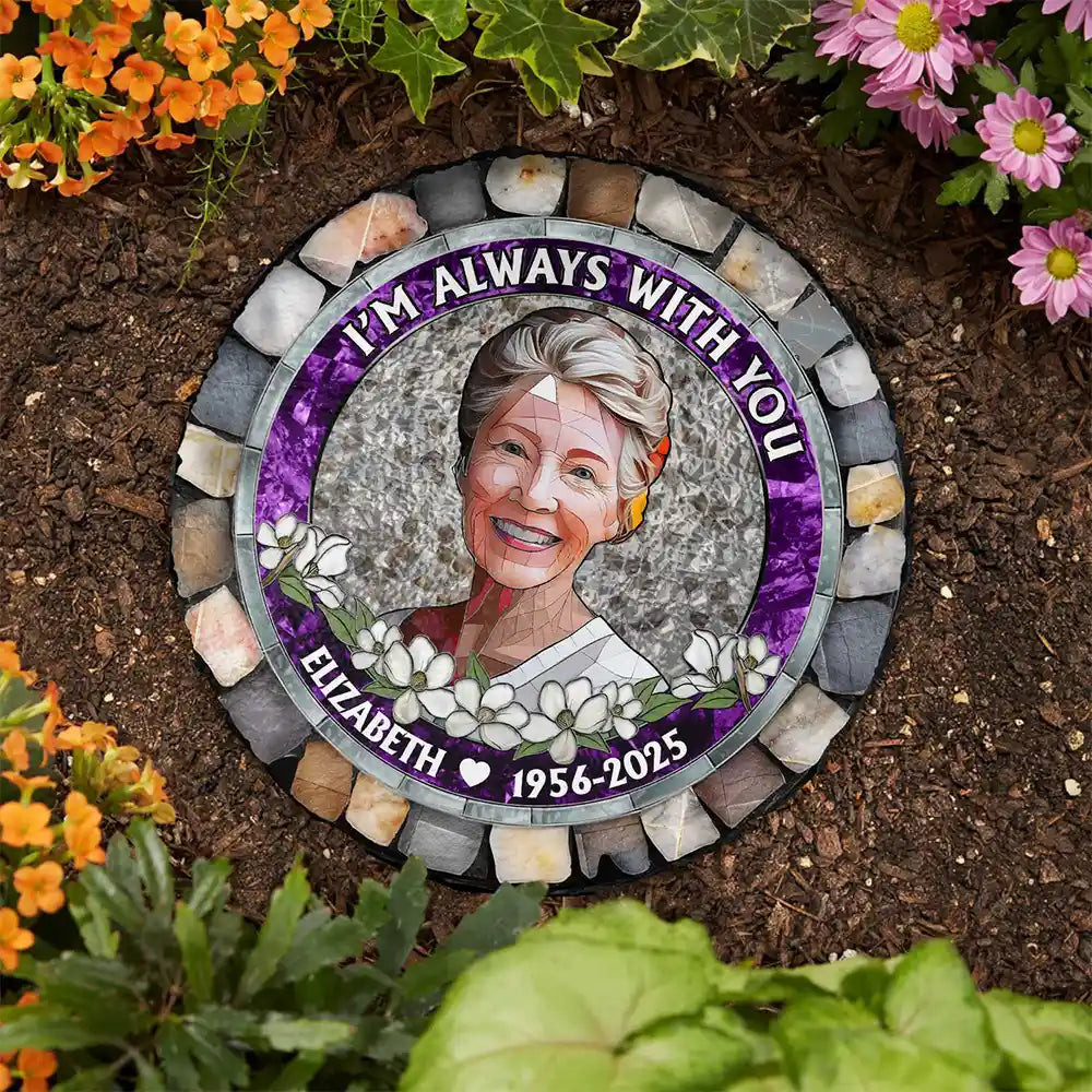 Memorial,Custom Photo,Pet Lovers,Dog Lovers,Cat Lovers - Custom Photo Forever In My Heart - 3D Mosaic Faux Stained Glass Effect Printed, Personalized Circle Memorial Garden Stone
