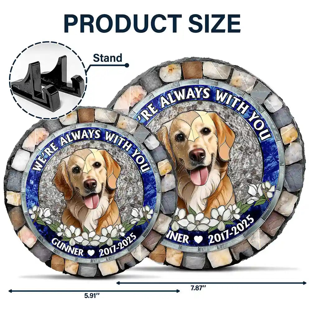 Memorial,Custom Photo,Pet Lovers,Dog Lovers,Cat Lovers - Custom Photo Forever In My Heart - 3D Mosaic Faux Stained Glass Effect Printed, Personalized Circle Memorial Garden Stone