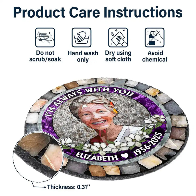 Memorial,Custom Photo,Pet Lovers,Dog Lovers,Cat Lovers - Custom Photo Forever In My Heart - 3D Mosaic Faux Stained Glass Effect Printed, Personalized Circle Memorial Garden Stone