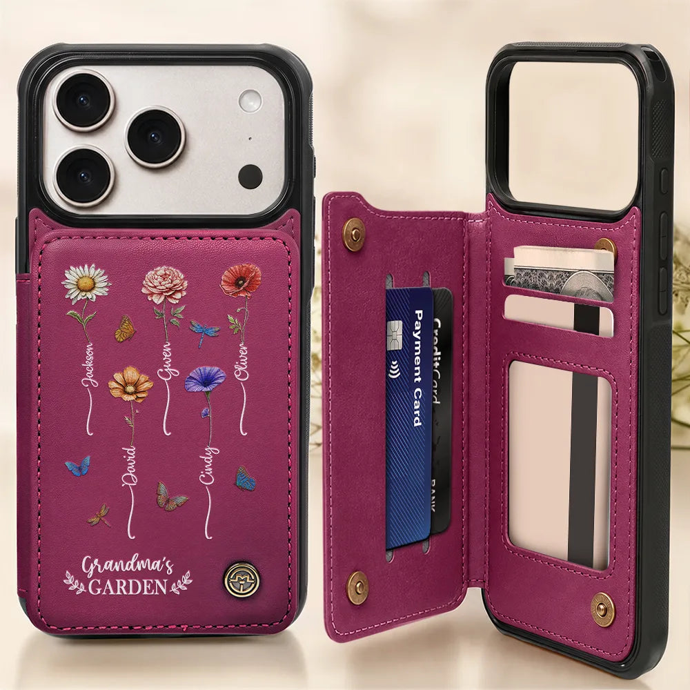 Gift For Grandma,Gift For Mother,Love,Gift For Women - Birth Flower Grandma's Garden - Personalized Leather Flip Wallet Phone Case