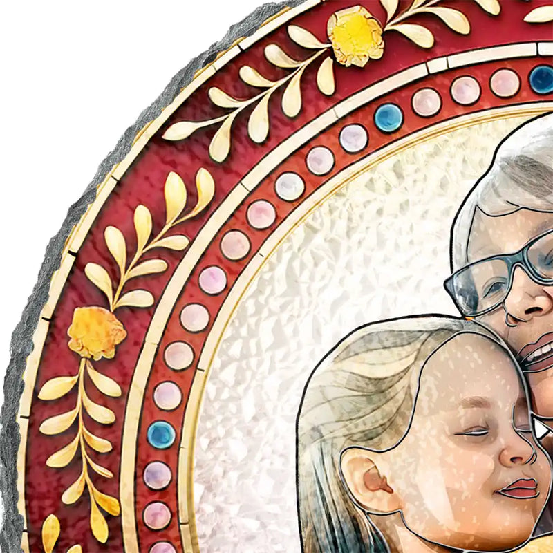 Custom Photo,Memorial,Gift For Grandparents,Parents,Family - Custom Photo Mosaic Portrait Mom Grandma Parents Family - 3D Stained Glass Effect Printed, Personalized Circle Memorial Garden Stone
