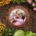 Custom Photo,Memorial,Gift For Grandparents,Parents,Family - Custom Photo Mosaic Portrait Mom Grandma Parents Family - 3D Stained Glass Effect Printed, Personalized Circle Memorial Garden Stone
