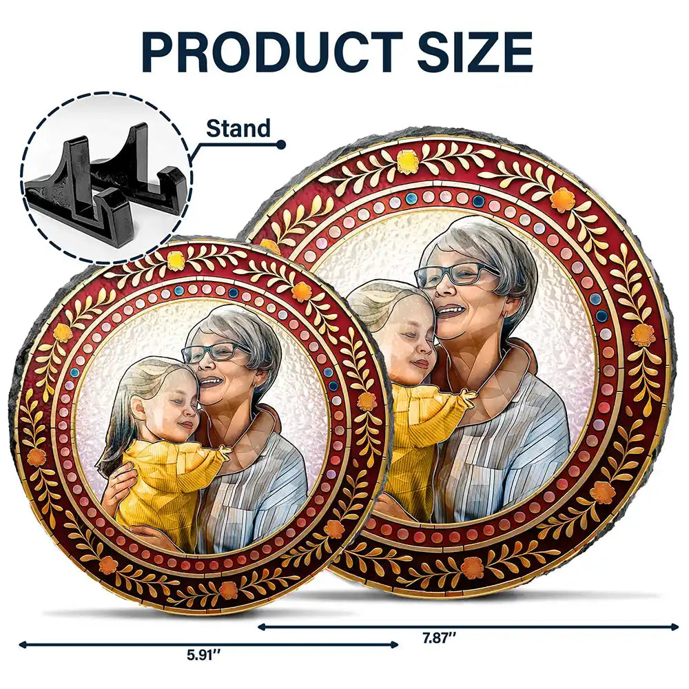 Custom Photo,Memorial,Gift For Grandparents,Parents,Family - Custom Photo Mosaic Portrait Mom Grandma Parents Family - 3D Stained Glass Effect Printed, Personalized Circle Memorial Garden Stone
