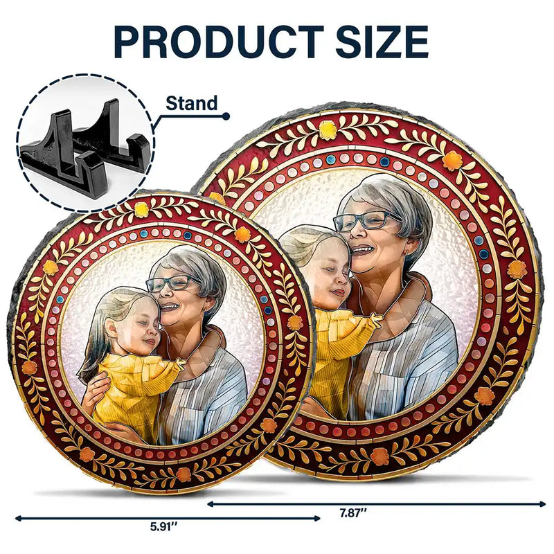 Custom Photo,Memorial,Gift For Grandparents,Parents,Family - Custom Photo Mosaic Portrait Mom Grandma Parents Family - 3D Stained Glass Effect Printed, Personalized Circle Memorial Garden Stone
