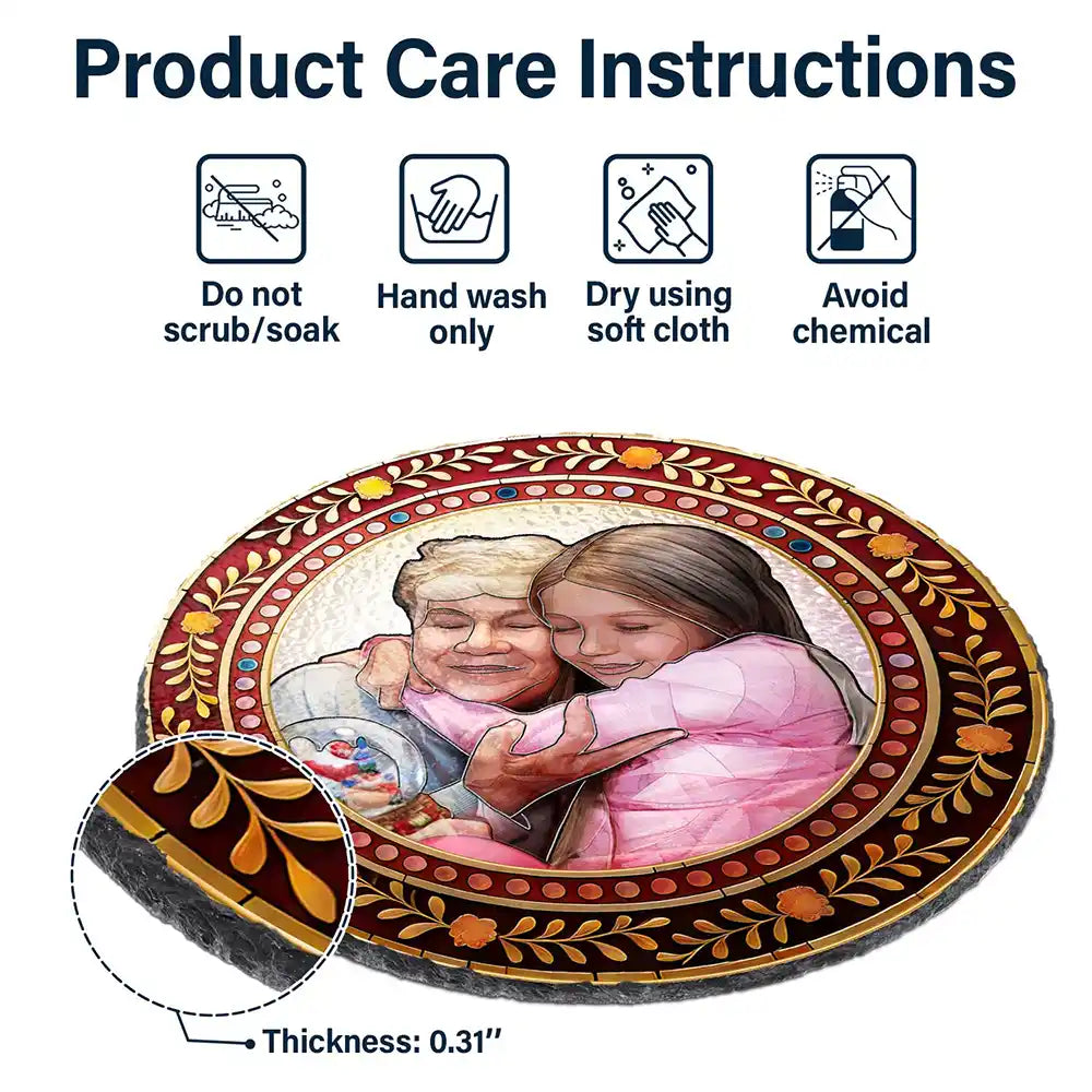 Custom Photo,Memorial,Gift For Grandparents,Parents,Family - Custom Photo Mosaic Portrait Mom Grandma Parents Family - 3D Stained Glass Effect Printed, Personalized Circle Memorial Garden Stone
