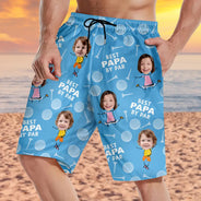 Gift For Father,Gift For Husband,Sport Dad,Golf,Dad's Hobby,Dad,Children - Custom Photo Best Daddy By Par Funny Golf Lover - Personalized Unisex Beach Shorts