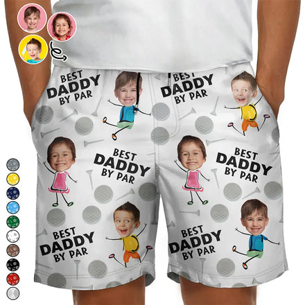 Short de plage unisexe personnalisé avec photo « Meilleur papa » par Par Funny Golf Lover