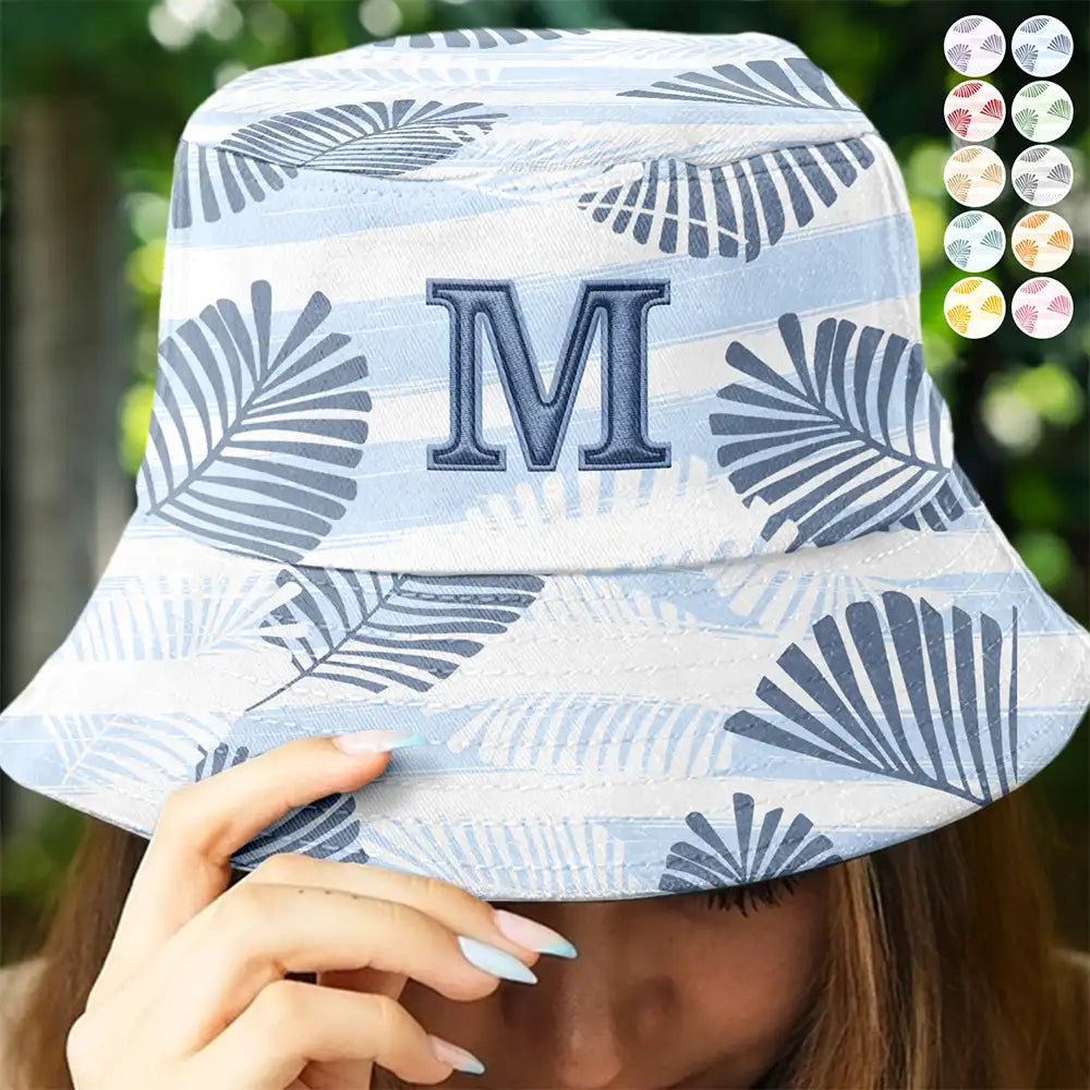 Gift For Yourself,Gift For Women,Gift For Men,Summer,Gift For Kids - Monogram Tropical Pattern - Embroidery Text Effect Printed, Personalized Bucket Hat