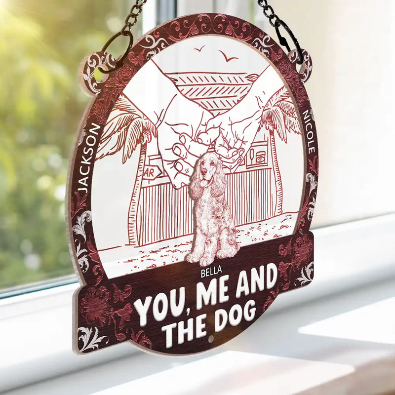 Summer Couple You And Me And The Dogs Toile Art - Personalized Window Hanging Suncatcher Ornament