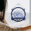 Summer Couple You And Me And The Dogs Toile Art - Personalized Window Hanging Suncatcher Ornament