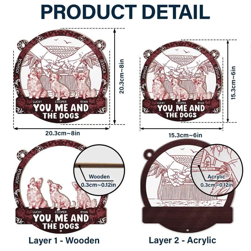 Summer Couple You And Me And The Dogs Toile Art - Personalized Window Hanging Suncatcher Ornament