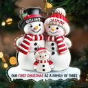 New Dad,New baby,New Mom,Christmas - Our First Christmas As A Family Of Three Snow Family 3D Effect - Personalized Custom Shaped Acrylic Ornament
