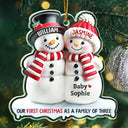 New Dad,New baby,New Mom,Christmas - Our First Christmas As A Family Of Three Snow Family 3D Effect - Personalized Custom Shaped Acrylic Ornament