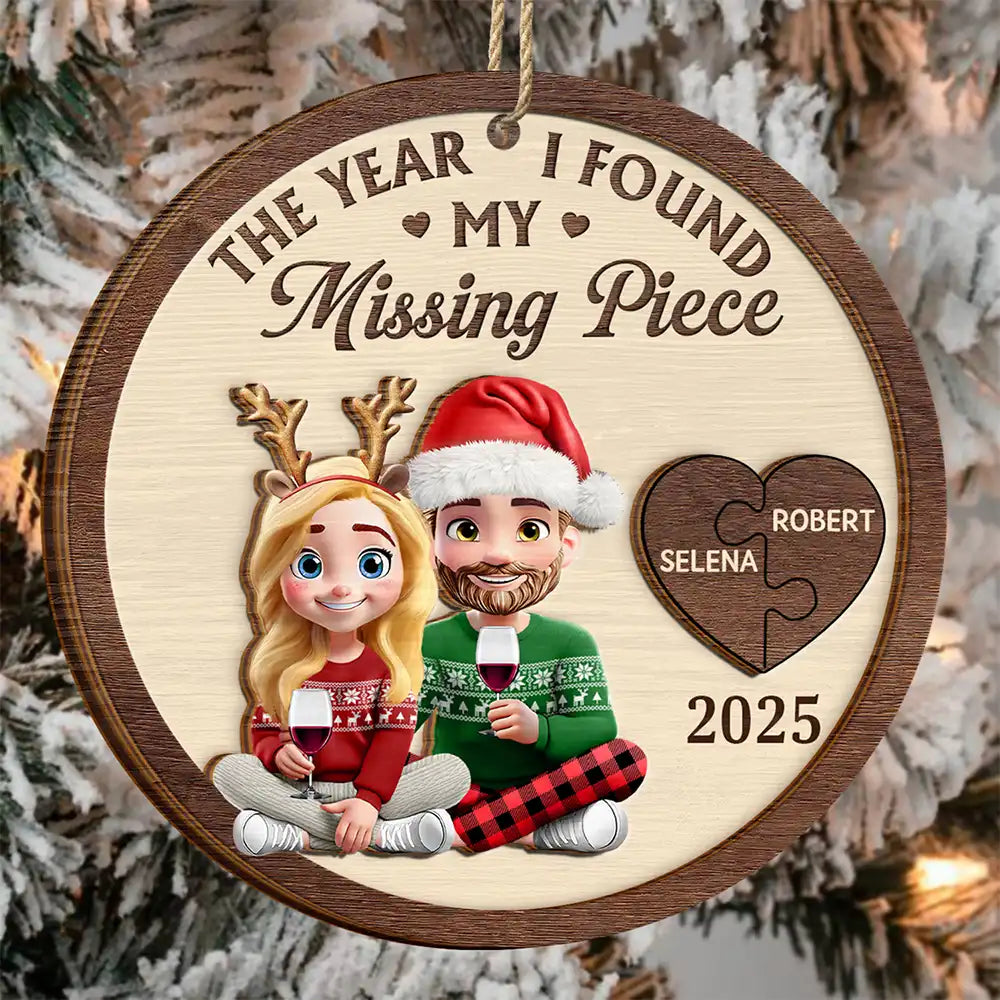 The Year I Found My Missing Piece 3D Effect Cartoon Couple - Personalized 2-Layered Wooden Ornament